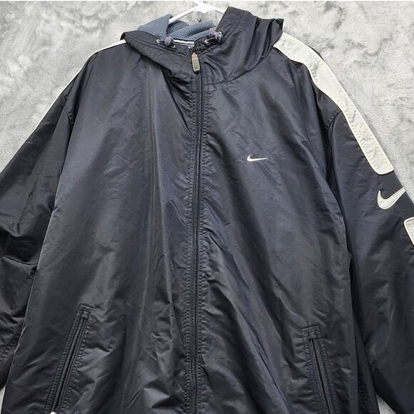 VINTAGE Y2K Nike Jacket Mens XXL Black Full Zip Puffer Windbreaker Streetwear - Picture 2 of 16